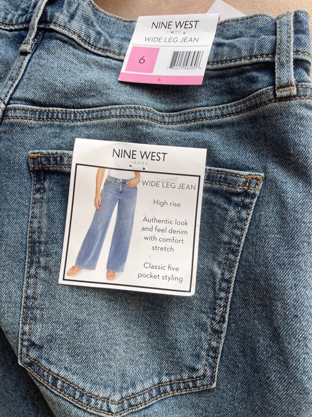 NEW Nine West Wide Leg High-Rise Jeans in Medium Wash Blue size 6 women’s NWT - Picture 5 of 10